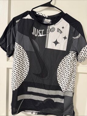 Nike Black & White 'Just Do It' Graphic Short Sleeve Tee for Kids
